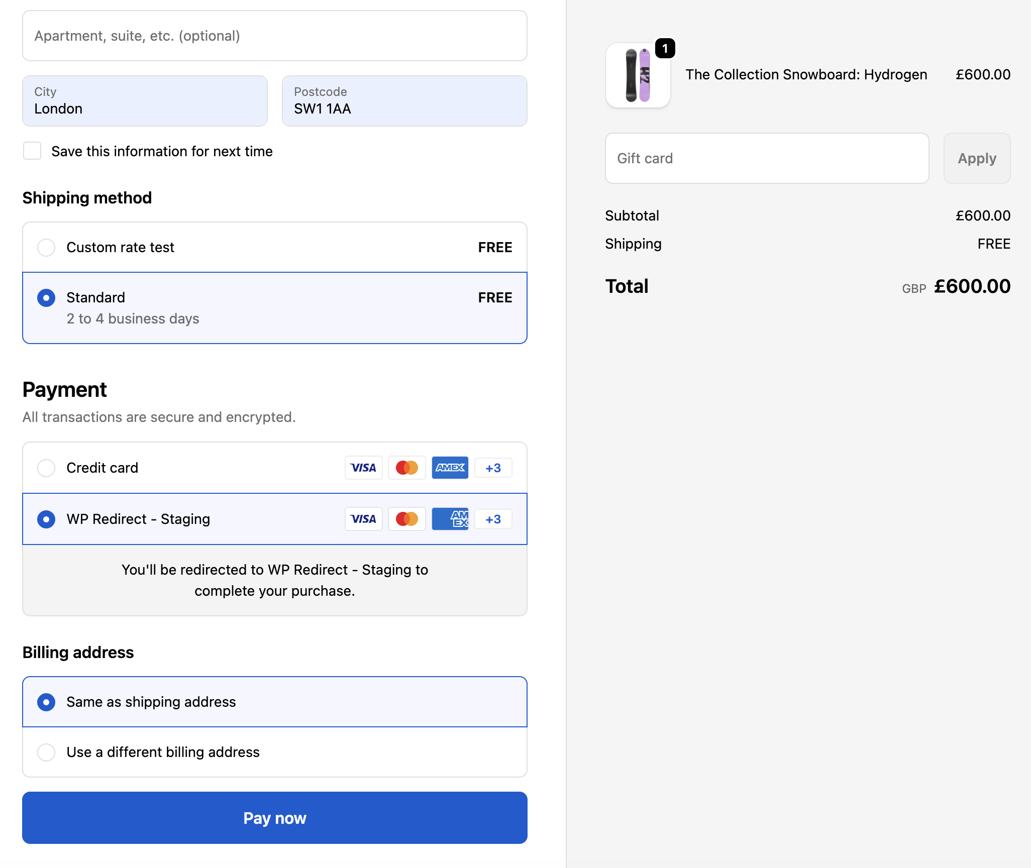 Checkout page example screenshot