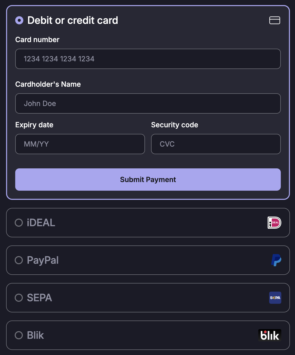 Components initialization example screenshot