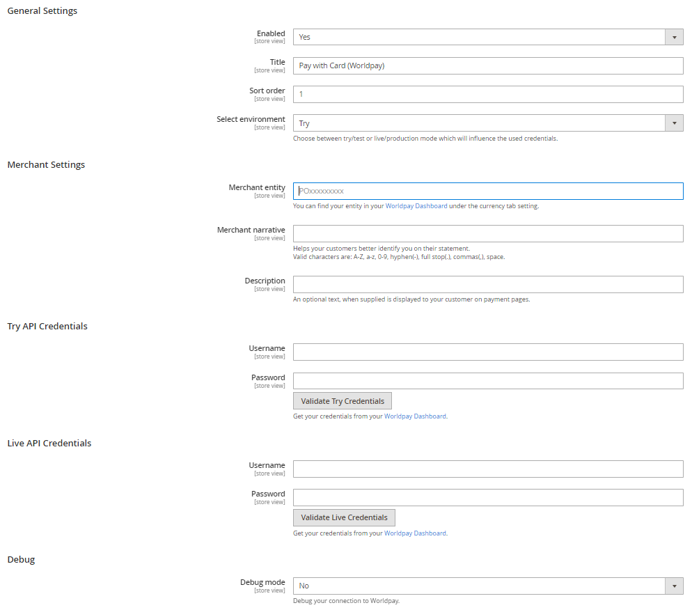 Magento configuration merchant settings screenshot