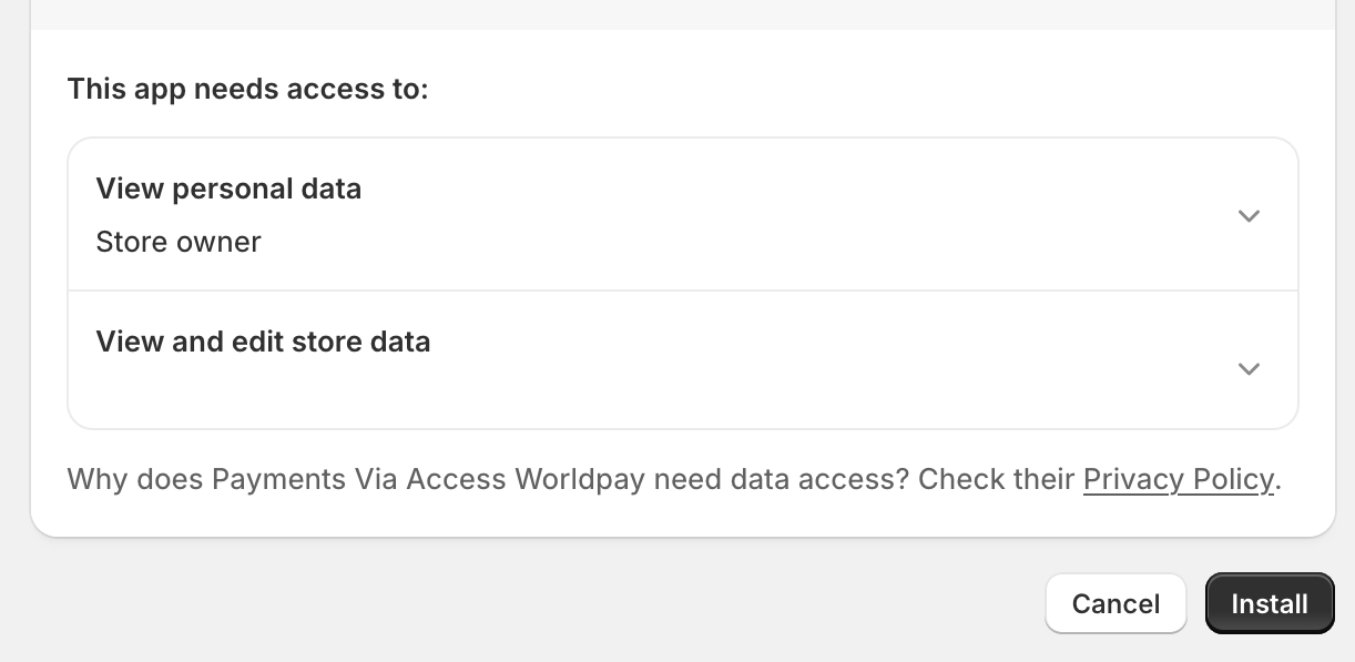 Confirm install button screenshot