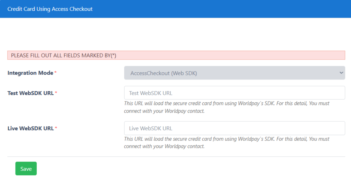 Credit Card Configuration page