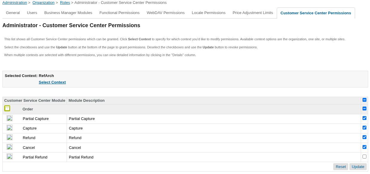 Site context permissions screenshot