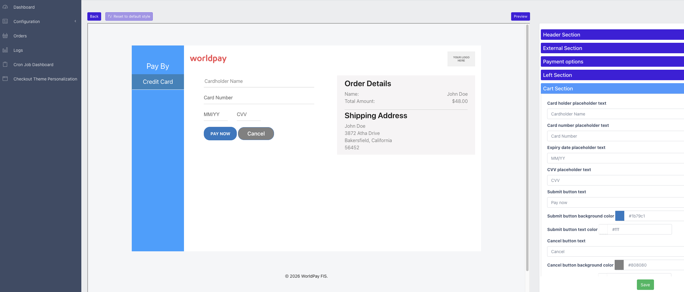 Theme configuration page screenshot