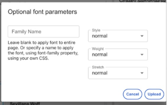 Optional font parameters screenshot