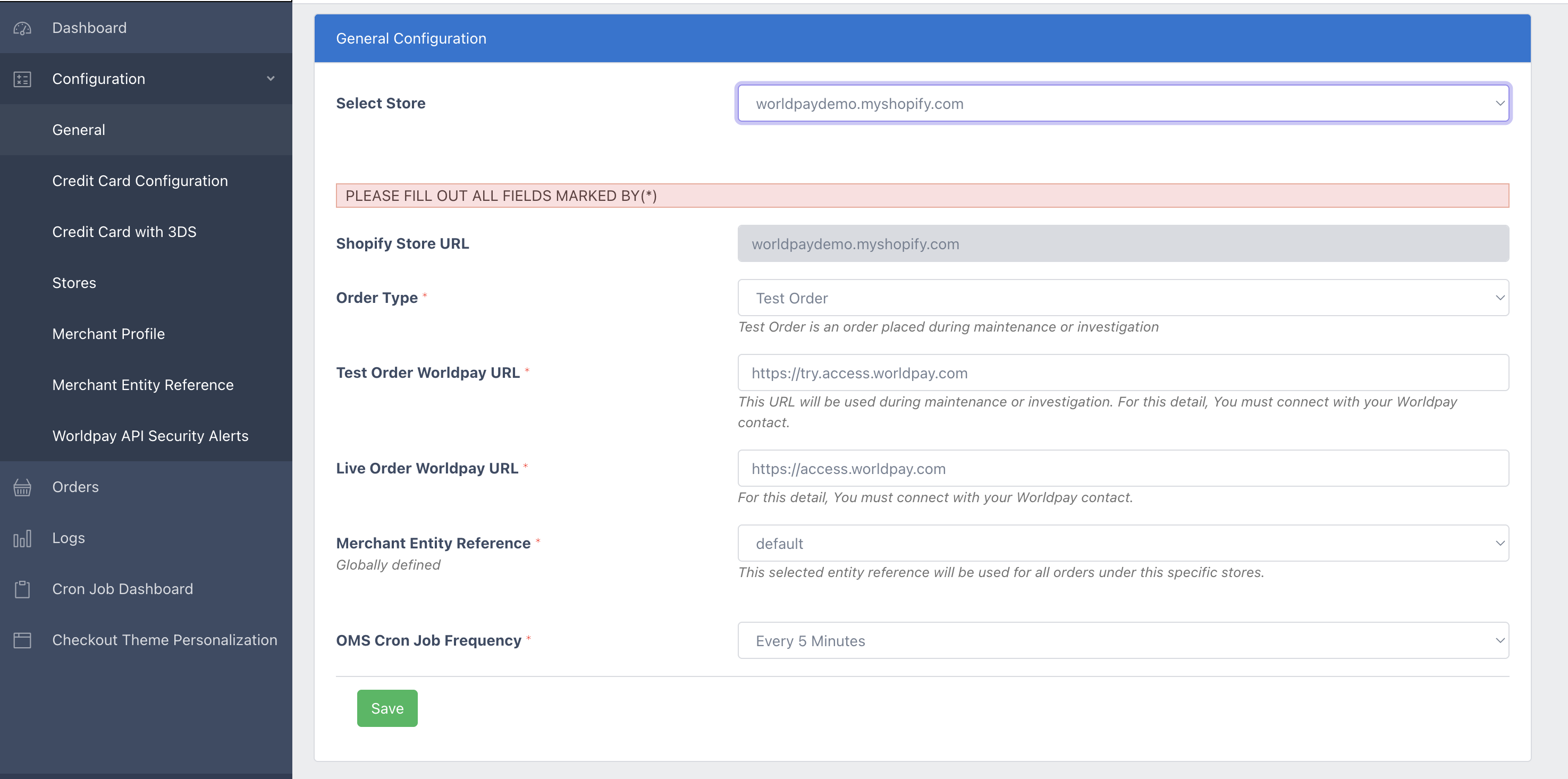 General Configuration page screenshot
