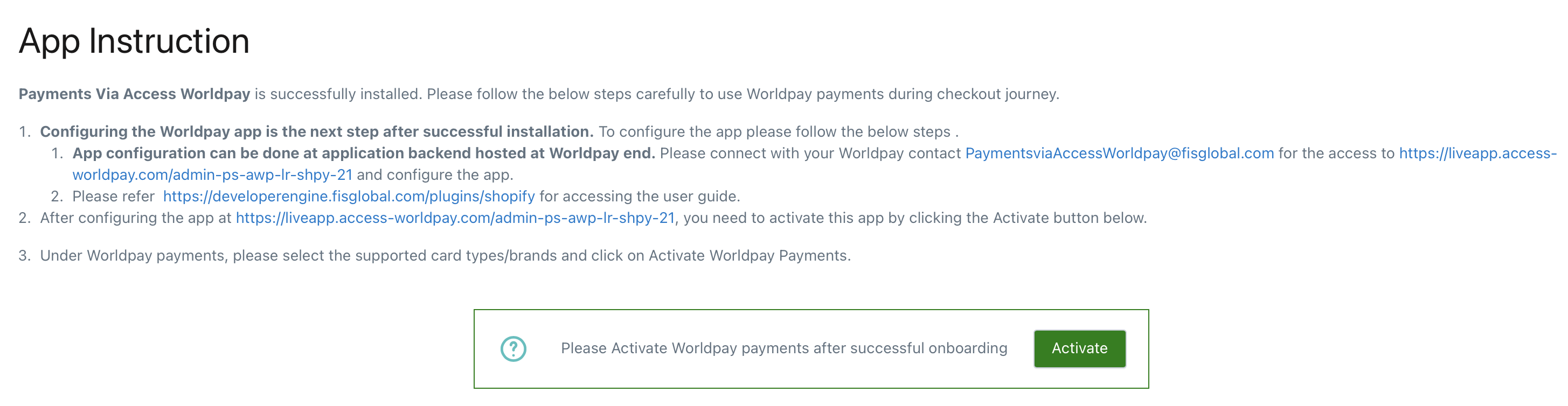 App Instruction Activate button screenshot