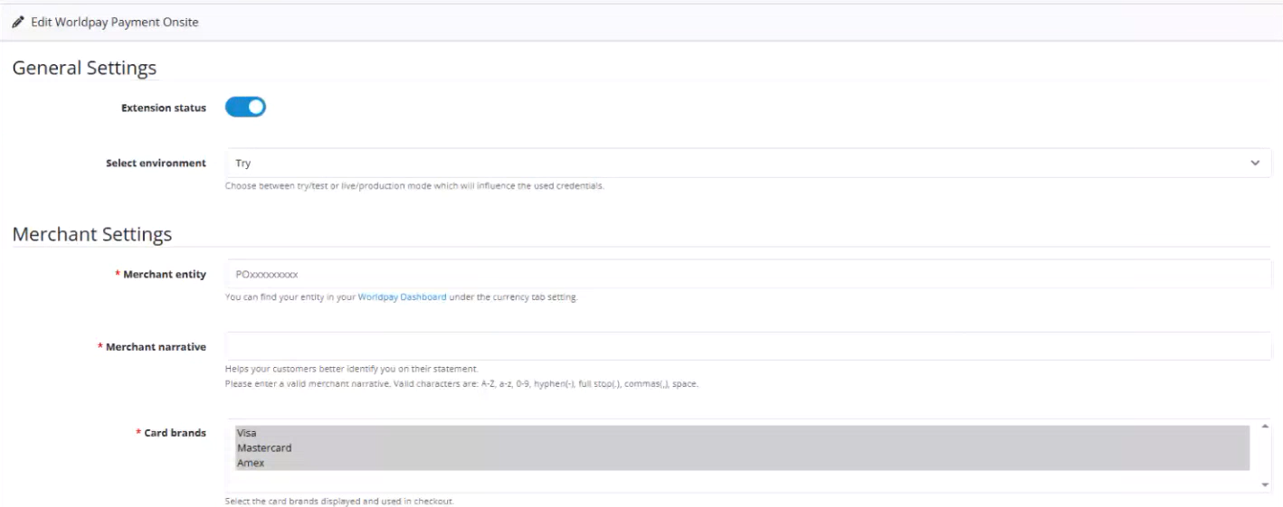 OpenCart merchant entity form screenshot