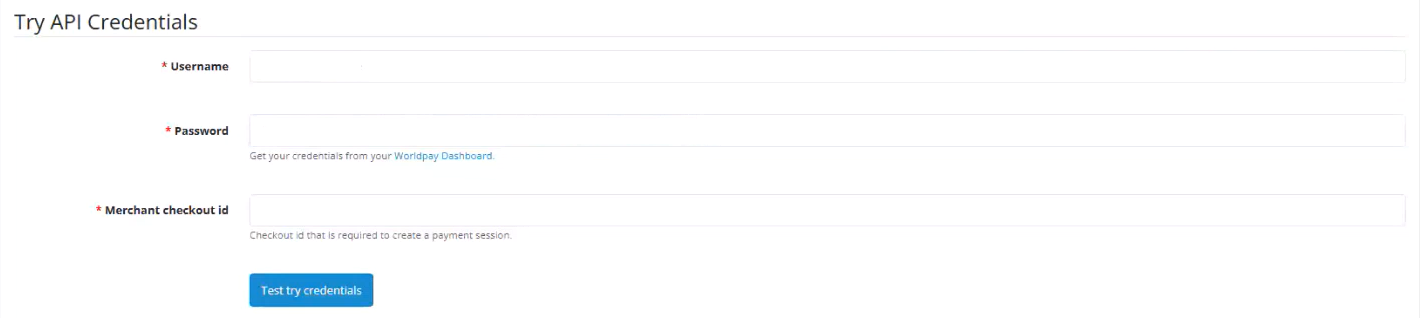 OpenCart Try API credentials form screenshot